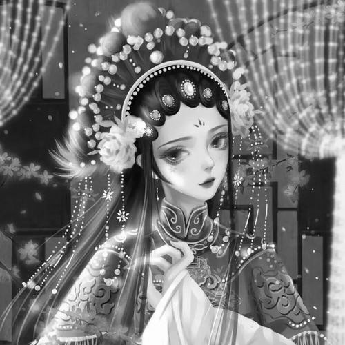 卡通古风头像女生动漫黑白图片