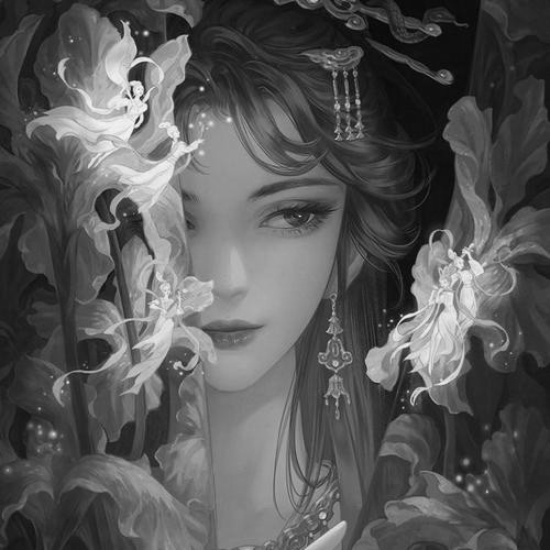卡通古风头像女生动漫黑白图片