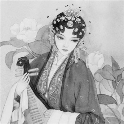 美丽古风女头动漫黑白图片