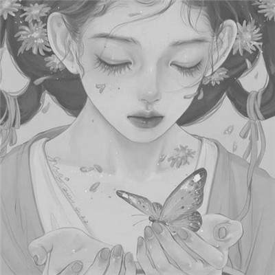 美丽古风女头动漫黑白图片