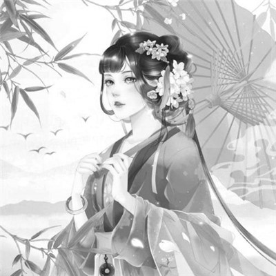 美丽古风女头动漫黑白图片