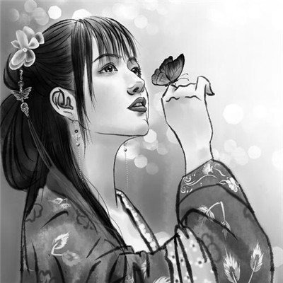 美丽古风女头动漫黑白图片