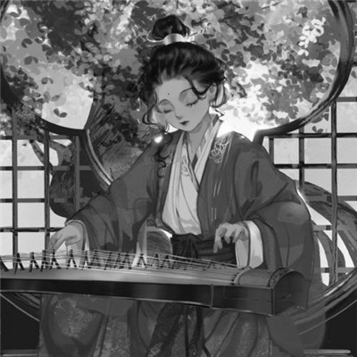 美丽古风女头动漫黑白图片