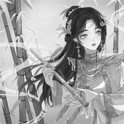 美丽古风女头动漫黑白图片