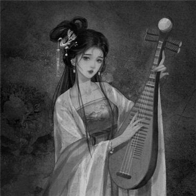 美丽古风女头动漫黑白图片