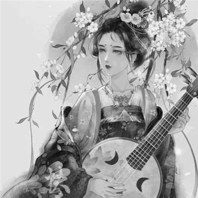 美丽古风女头动漫黑白图片