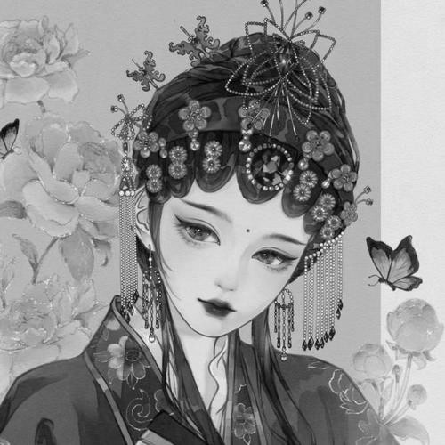 古风女头动漫黑白唯美图片