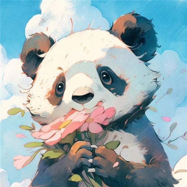 可爱的手绘熊猫与花头像图片