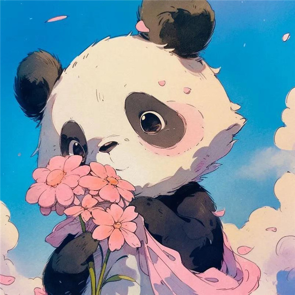 可爱的手绘熊猫与花头像图片