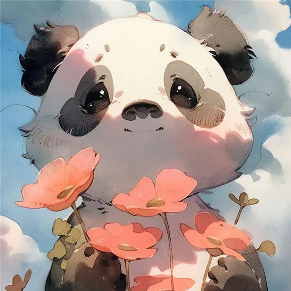 可爱的手绘熊猫与花头像图片