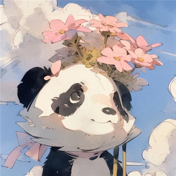 可爱的手绘熊猫与花头像图片