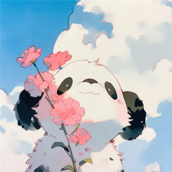 可爱的手绘熊猫与花头像图片