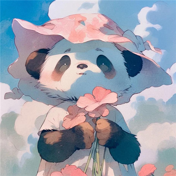 可爱的手绘熊猫与花头像图片