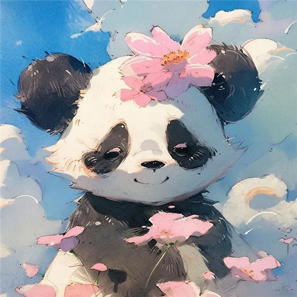 可爱的手绘熊猫与花头像图片