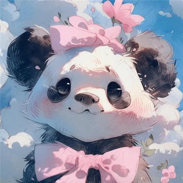 可爱的手绘熊猫与花头像图片