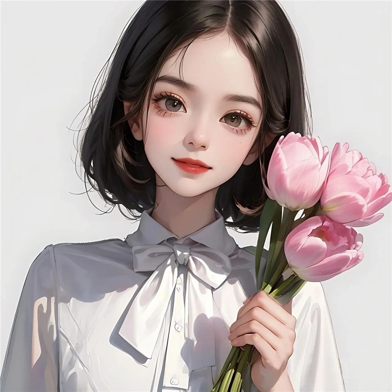 粉色系郁金香少女头像图片