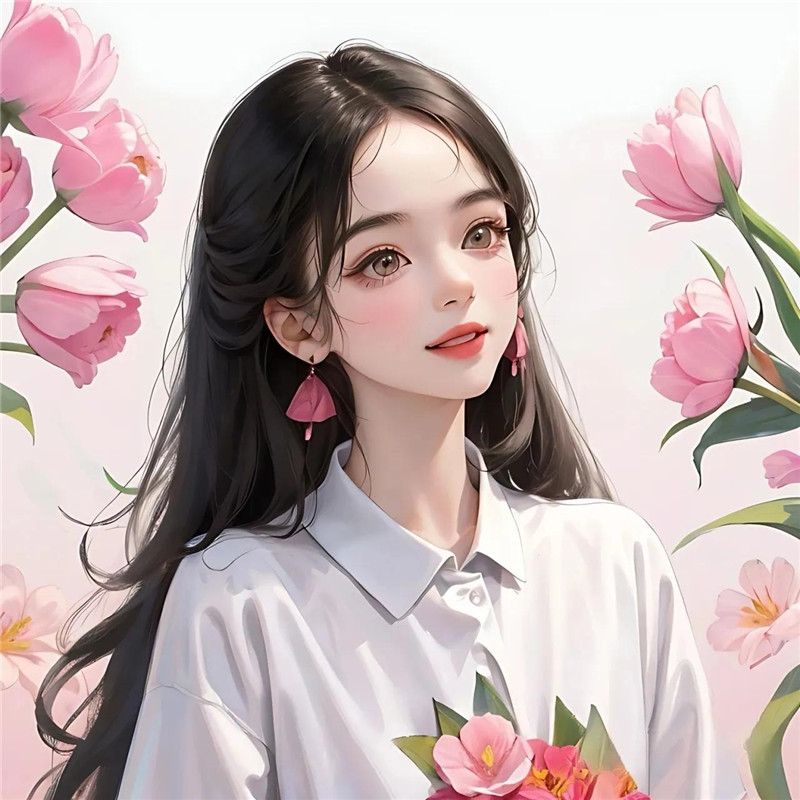 粉色系郁金香少女头像图片
