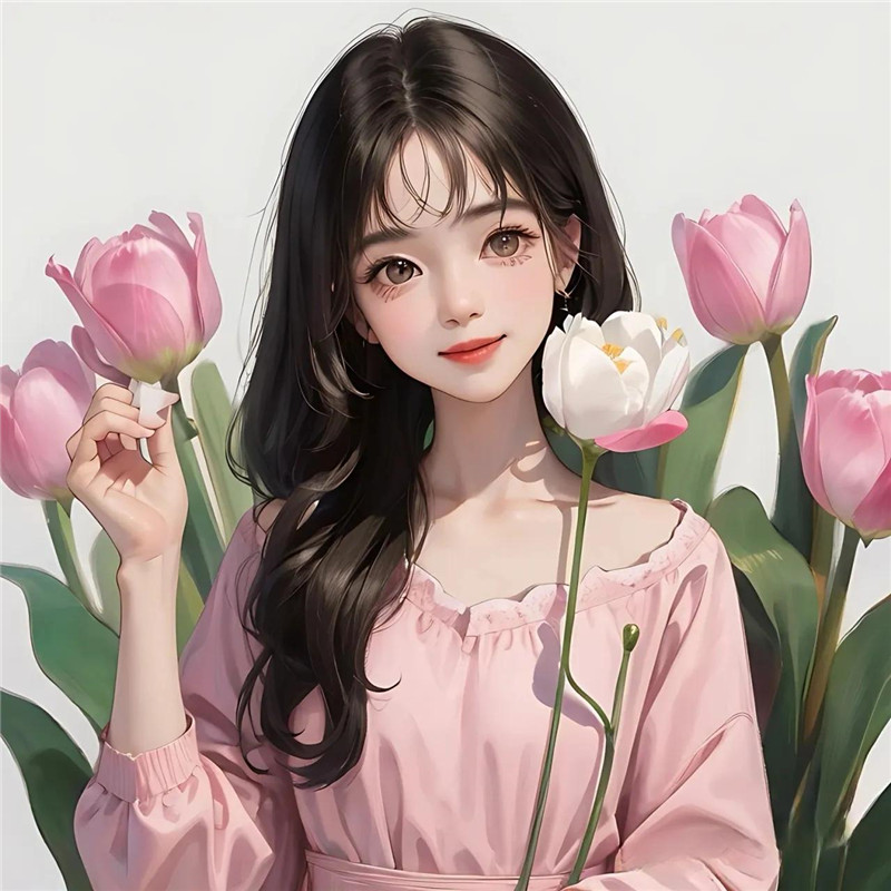 粉色系郁金香少女头像图片