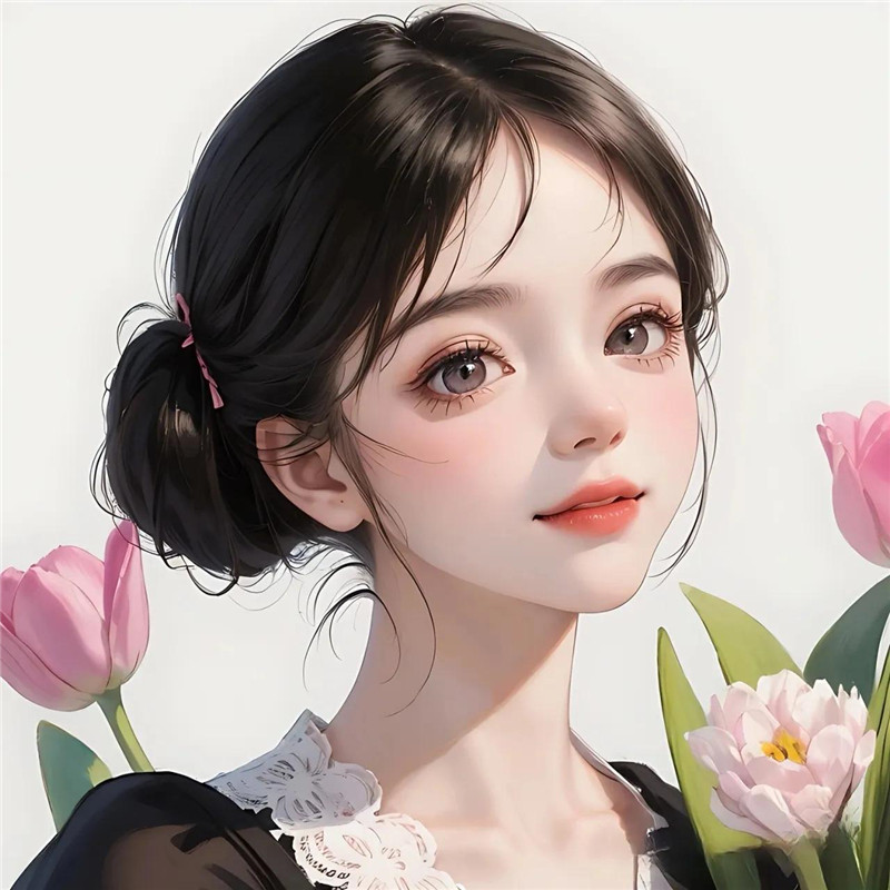 粉色系郁金香少女头像图片