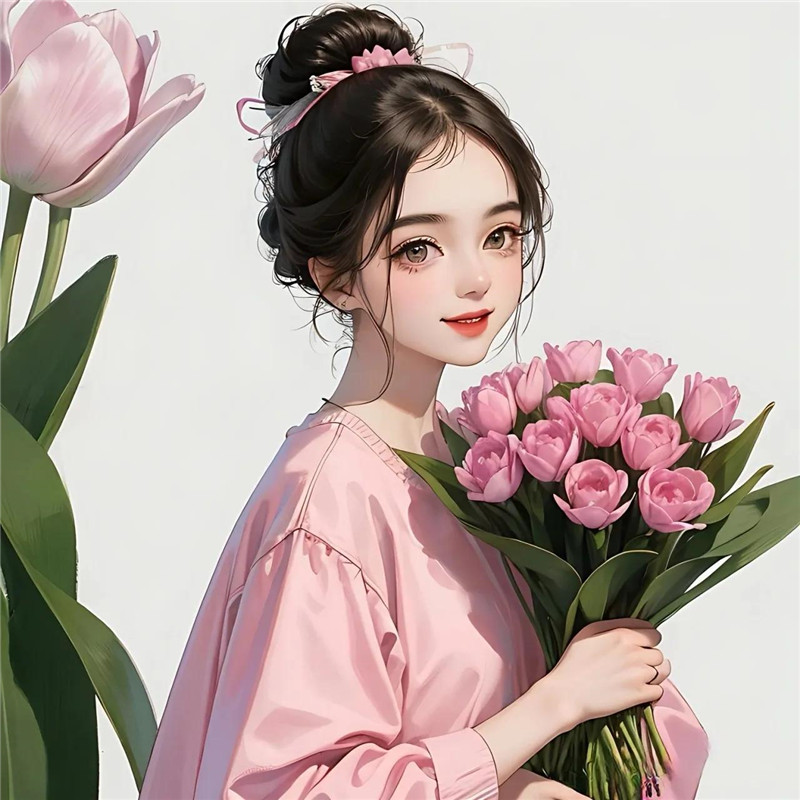 粉色系郁金香少女头像图片