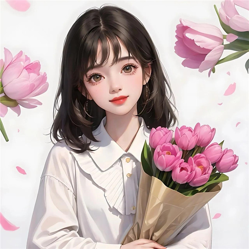 粉色系郁金香少女头像图片