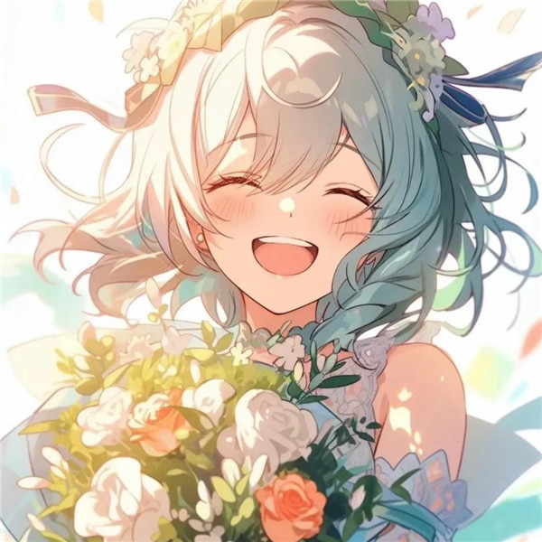 开心幸福治愈系女生捧花头像图片