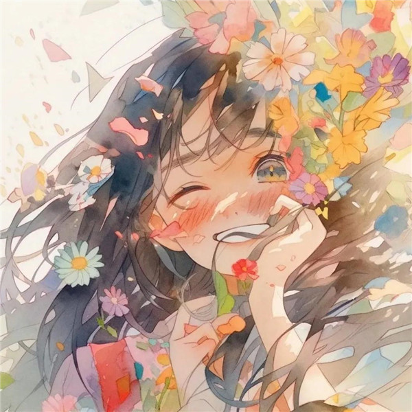 开心幸福治愈系女生捧花头像图片