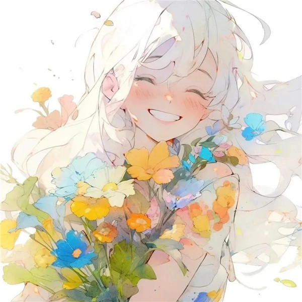 开心幸福治愈系女生捧花头像图片