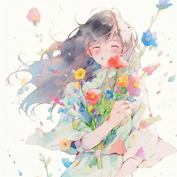 开心幸福治愈系女生捧花头像图片