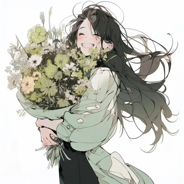 开心幸福治愈系女生捧花头像图片