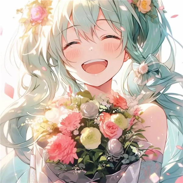 开心幸福治愈系女生捧花头像图片