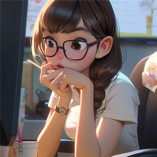 上班摸鱼动漫戴眼镜女生头像图片