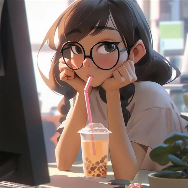 上班摸鱼动漫戴眼镜女生头像图片