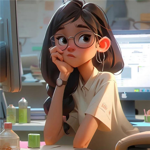 上班摸鱼动漫戴眼镜女生头像图片