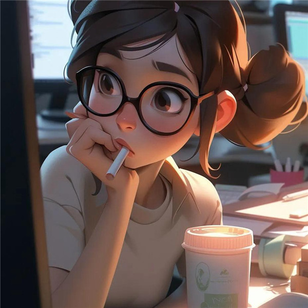 上班摸鱼动漫戴眼镜女生头像图片