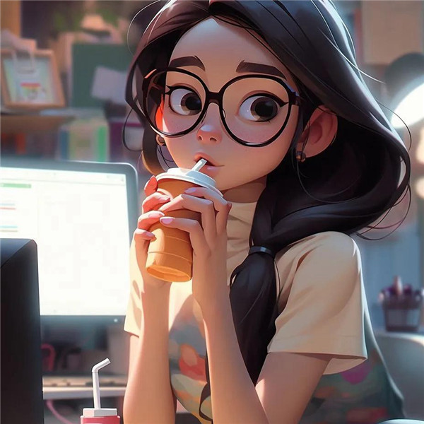 上班摸鱼动漫戴眼镜女生头像图片