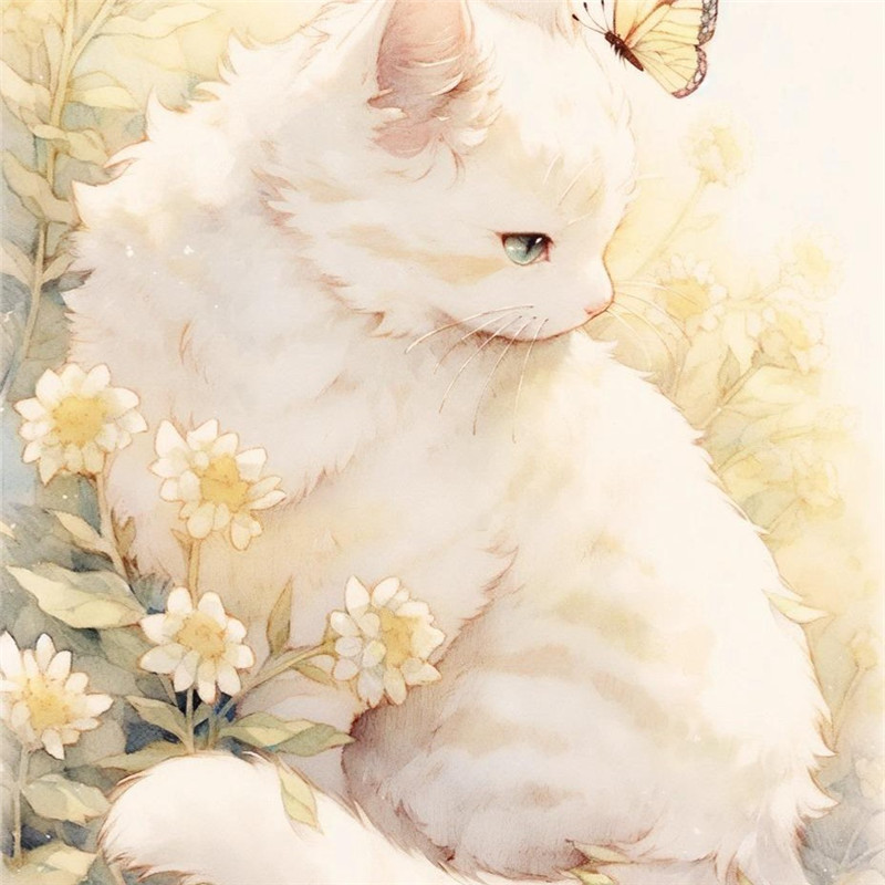 猫咪与蝴蝶嬉戏治愈系插画头像图片