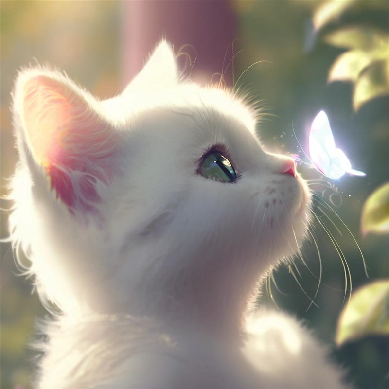 猫咪与蝴蝶温暖治愈系头像图片