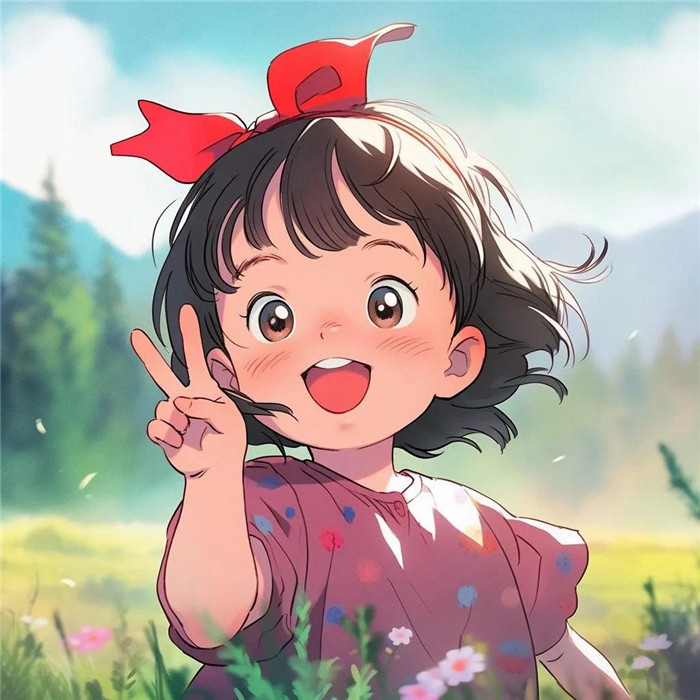 动漫小孩子比耶可爱治愈系头像图片