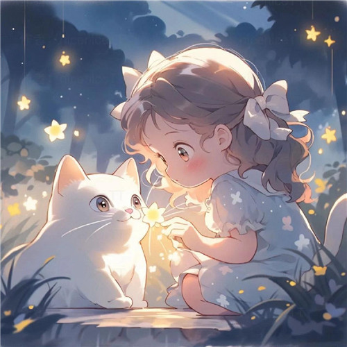 动漫小女孩和猫咪可爱治愈头像图片