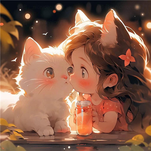 动漫小女孩和猫咪可爱治愈头像图片