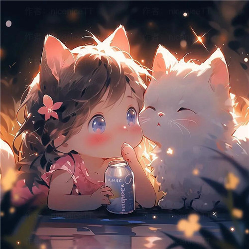 动漫小女孩和猫咪可爱治愈头像图片