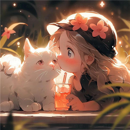 动漫小女孩和猫咪可爱治愈头像图片