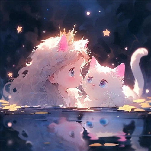 动漫小女孩和猫咪可爱治愈头像图片