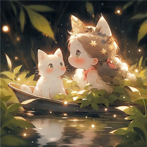 动漫小女孩和猫咪可爱治愈头像图片