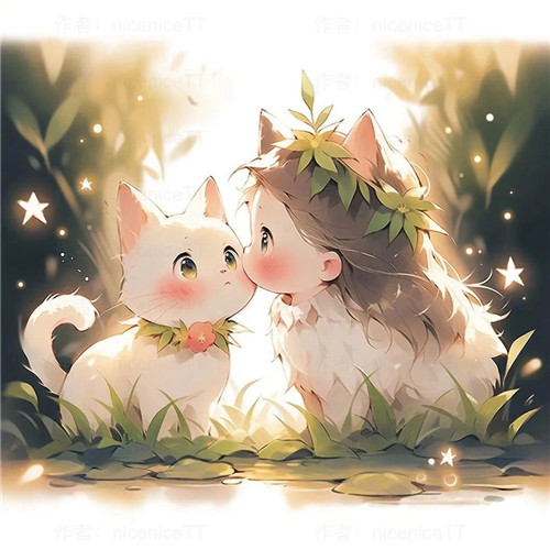 动漫小女孩和猫咪可爱治愈头像图片