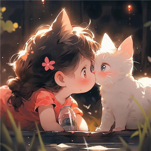 动漫小女孩和猫咪可爱治愈头像图片
