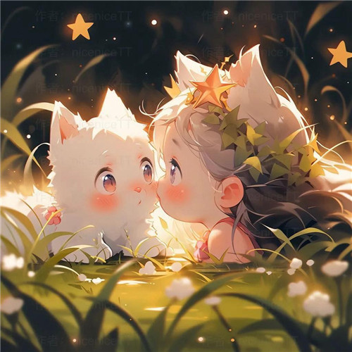 动漫小女孩和猫咪可爱治愈头像图片