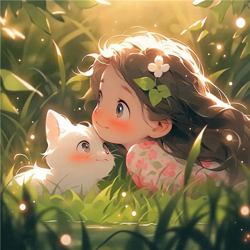 动漫小女孩和猫咪可爱治愈头像图片