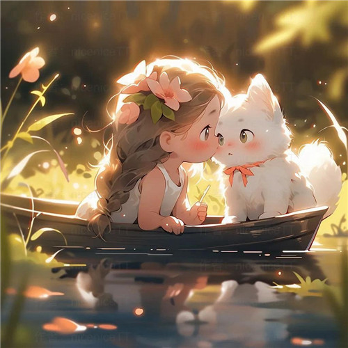 动漫小女孩和猫咪可爱治愈头像图片